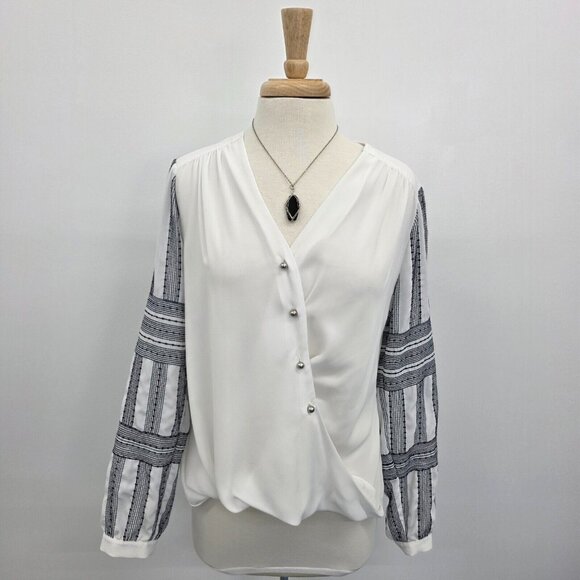 Etcetera Womens Long Sleeve Boho Surplice Blouse Top White Size 10 Button Front - Picture 1 of 14